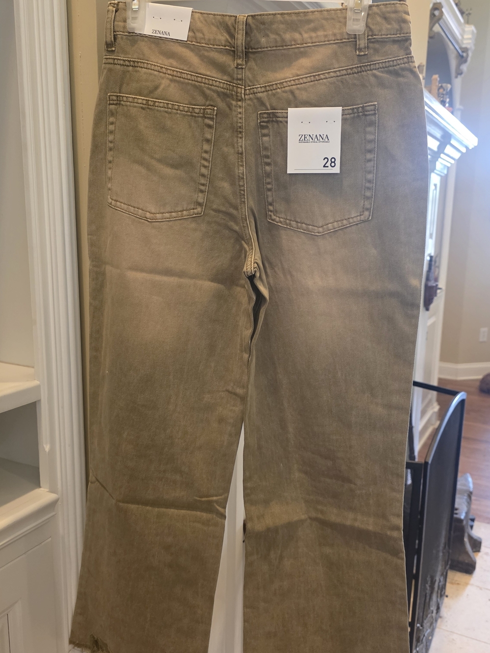 Zenana Outfitters Olive Distressed Cropped Jeans - Picture 2 of 3